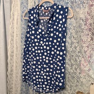SJS Blue and White Polka Dot Sleeveless Blouse